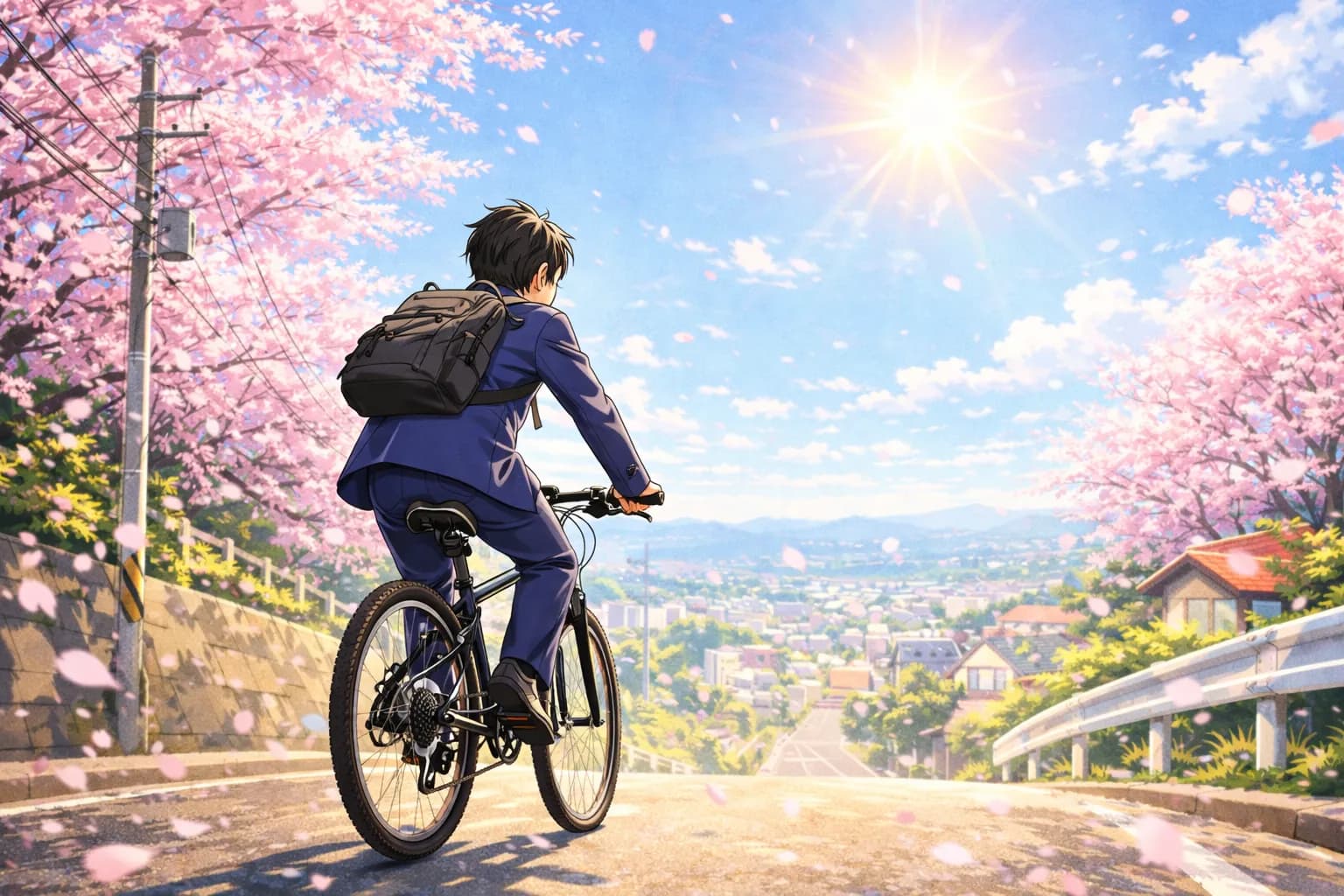 16|陽のあたる坂道を自転車で駆けのぼる